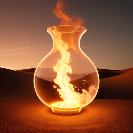 01083-1600019134-a (firecd, fire, flame, burning) vase, flower inserted into the vase, on sand, (solo_1.2), , no humans, high quality, masterpiec.png